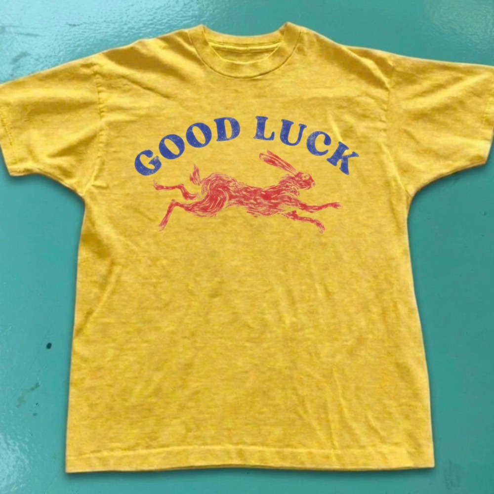 Good Luck Running Rabbit Retro Yellow T-Shirt